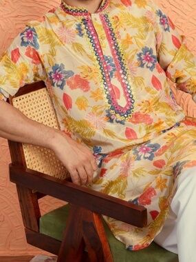 Silk Yoke Design Floral Mirror Work Multcolor Kurta